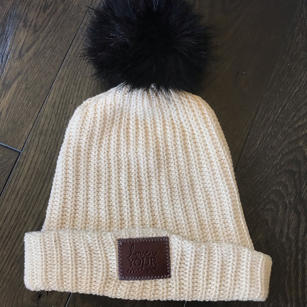 Cream Love Your Melon Hat with Black Pom